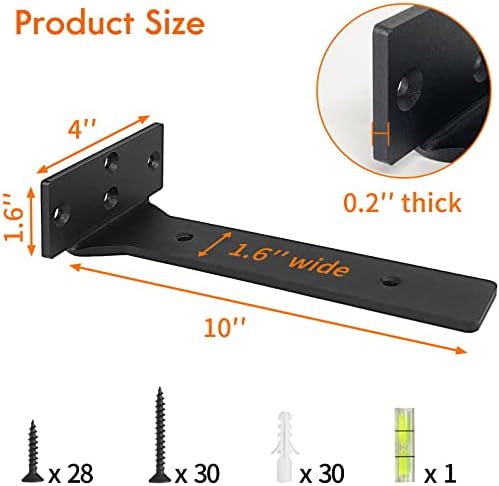 Foozet Floating Shelf Brackets 10 Inch Black Heavy Duty L Brackets 6 Pack
