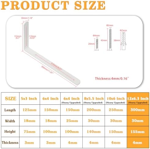 Alise Floating Shelf Brackets 4Pcs White Heavy Duty L Corner