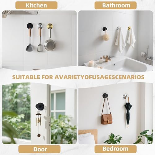 Suction Cup Hooks for Shower - No Drilling Matte Black 2 Pack