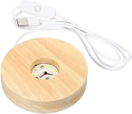 PATIKIL Round Wooden LED Light Base Stand with White Lights