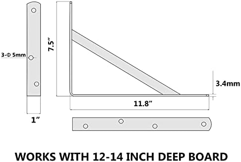 8-Pack 12 Inch Heavy Duty Shelf Brackets Black Powder-Coated Steel