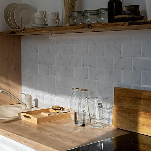 Art3d 10-Sheet Peel and Stick Subway Backsplash 12x12 White Marble Design