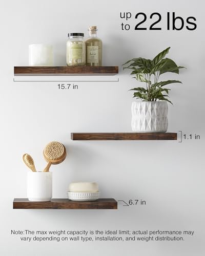 BAYKA Floating Wood Shelves Set of 3 157 Inch Rustic Brown