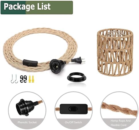 Boho Rattan Pendant Light with On-Off Switch