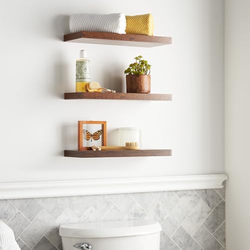 BAYKA Floating Wood Shelves Set of 3 157 Inch Rustic Brown