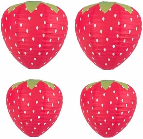 Red Strawberry Paper Lanterns Set 4 Pcs 8 12