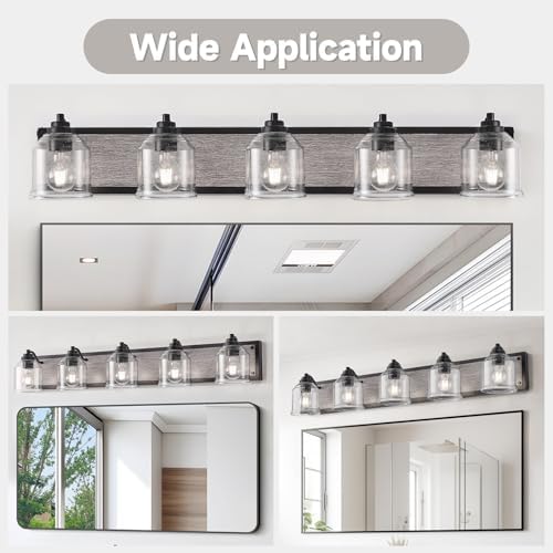 40 Inches Rustic Vanity Light for Bathroom with Bubble Glass Shades