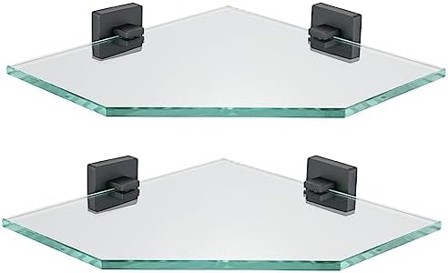 JQK Corner Glass Shelf Black 2 Pack TGS290L10-PB-P2