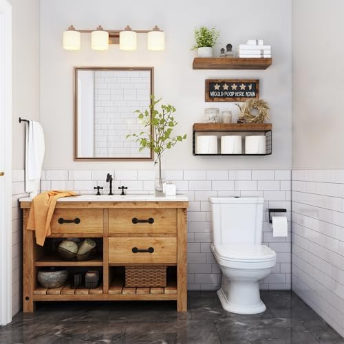 QEEIG Bathroom Shelves Over Toilet - 21 Set 16 Inch Rustic Brown