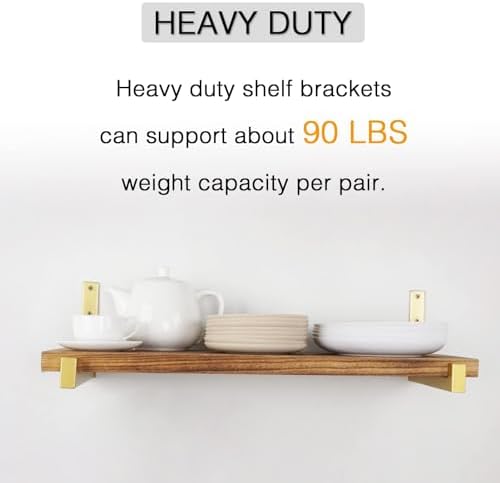 OVOV 6 Pack Heavy Duty Shelf Brackets Gold 10 Inch