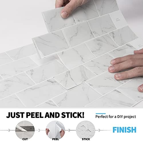Art3d 10-Sheet Peel and Stick Subway Backsplash 12x12 White Marble Design