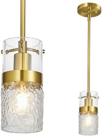 Modern Gold Adjustable Pendant Light with Hammered Glass Design