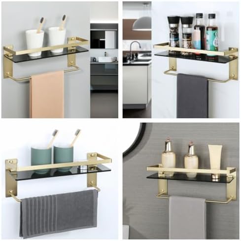 Alise Gold and Black Tempered Glass Bathroom Shelf