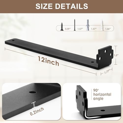Heavy Duty Floating Shelf Brackets 12 Inch 6 Pack Black Coated