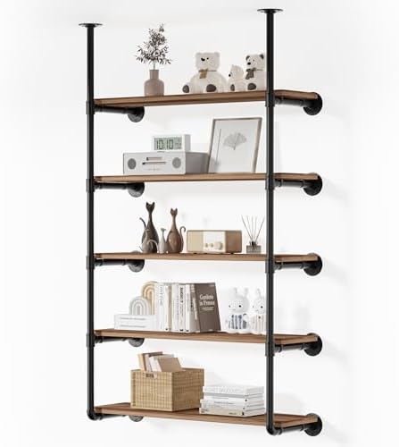 Industrial Iron Pipe Shelving Wall-Mount 5-Tier