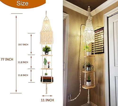 Boho Plug in Pendant Light with 3 Tier Plant Shelf