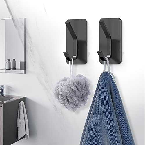PMMASTO Self-Adhesive Towel Hooks - Heavy Duty Black K Shape 6PC