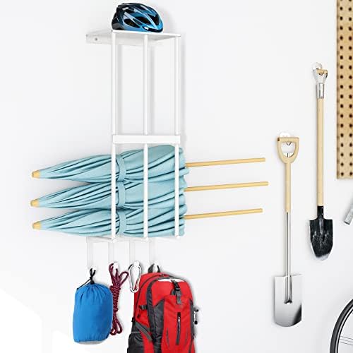 Camping Chair Wall Storage Rack with 4 Hooks and Floating Shelf