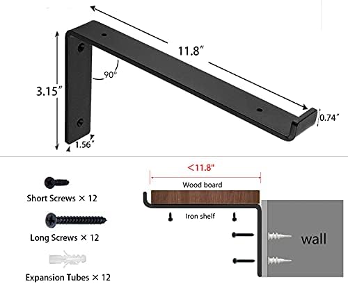 Rustic Wood Floating Shelves 12 Inch Black Farmhouse Brackets 6 Pack