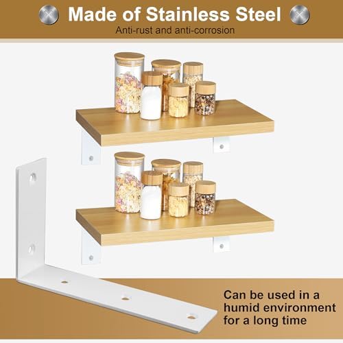 Alise Heavy Duty L-Shaped Shelf Brackets - White 7x42 Inch Pack of 4