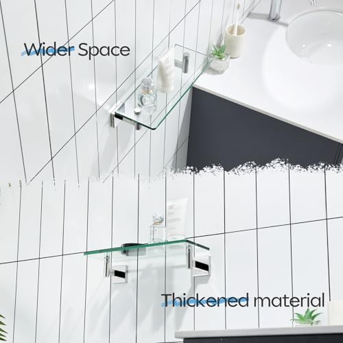 KOKOSIRI 12-Inch Floating Glass Shelf with Towel Hooks 2 Pack