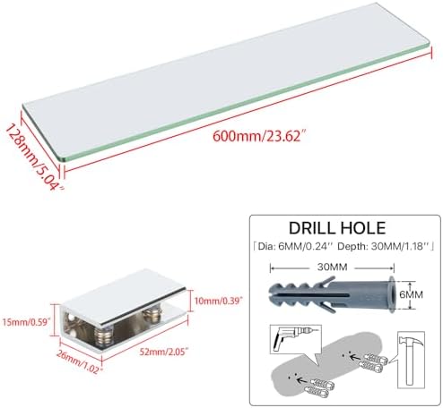 SAYAYO 24 Inch Tempered Glass Shelf for Bathroom Clear