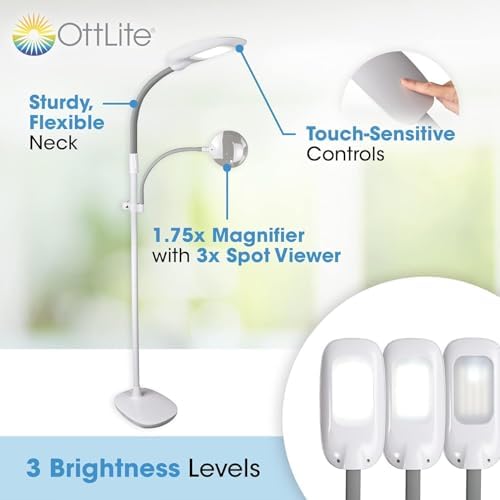 OttLite LED Floor Lamp with Magnifier and 3 Brightness Settings
