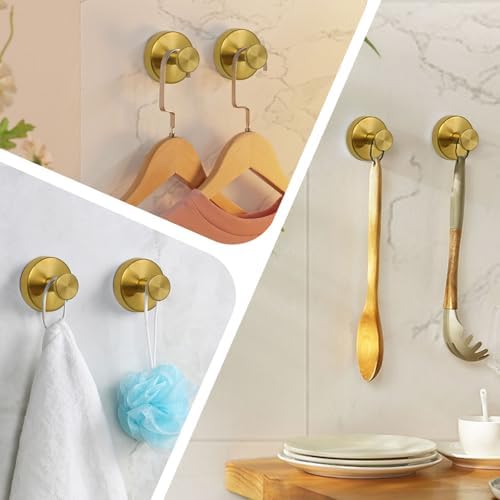 Suction Cup Hooks 2Pcs Gold Heavy Duty Bathroom Towel Holder