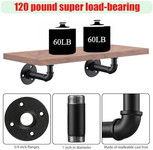 Heavy-Duty L-Shaped Pipe Shelf Brackets 8 Pack for Wood
