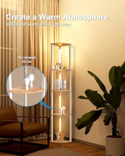 Lightdot 64 Inch Floor Lamp with Shelves - White