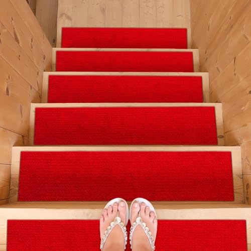 Ottomanson Non-Slip Red Stair Treads 8x30 7 Pack