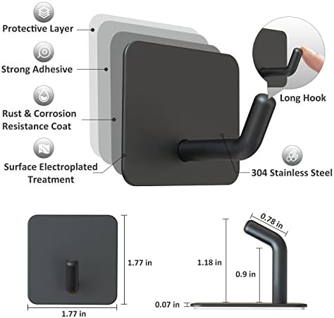 VISV Adhesive Hooks 4Pcs Heavy Duty Waterproof Wall Hooks Matte Black