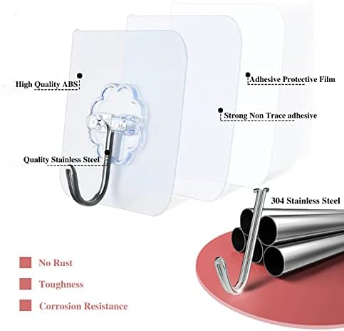 DDMY 50 Pack Heavy Duty Transparent Adhesive Hooks