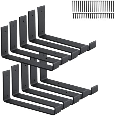 10 Pack Heavy Duty J Shelf Brackets with Lip - Black
