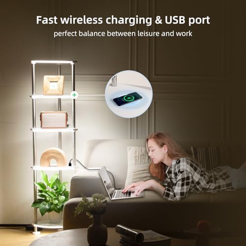 5-Tier Floor Lamp with Charging Station and RGB Lighting