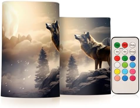 YETTASBIN Wolf Flameless Candles with Remote Control and Timer 2 Pack