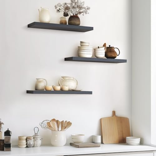 BAYKA Floating Shelves 225 Inches Satin Black Set of 3