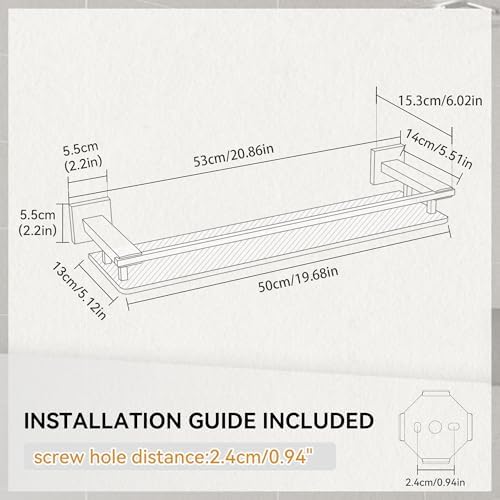 LANC Tempered Glass Floating Shelf 20-Inch Brushed Nickel