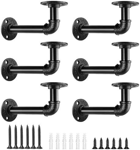8-Inch Industrial Pipe Shelf Brackets 6-Pack Black Iron