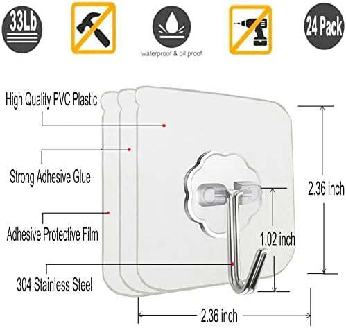 12 Pack Heavy Duty Self Adhesive Hooks - 33lb Max