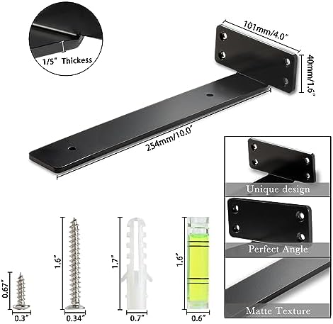 HEART ART L-Shaped Shelf Bracket 10 Inch 2 Pack Black