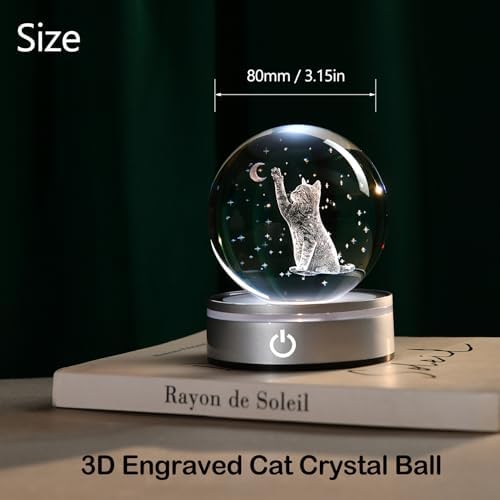 IFOLAINA 3D Cat Crystal Ball Night Light Decor