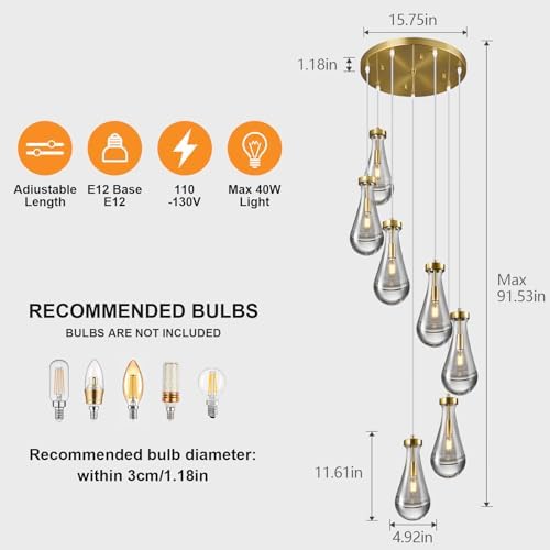 Raindrop Gold Pendant Light 7-Light Kitchen Island Fixture