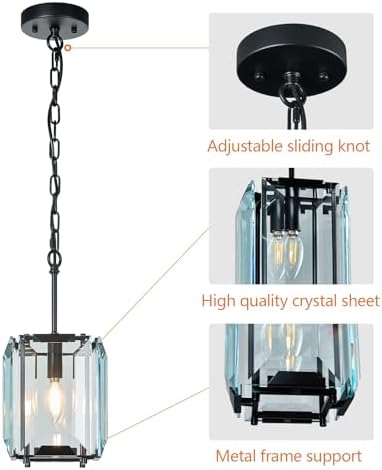 Modern Black Crystal Chandelier Rectangle Pendant Light