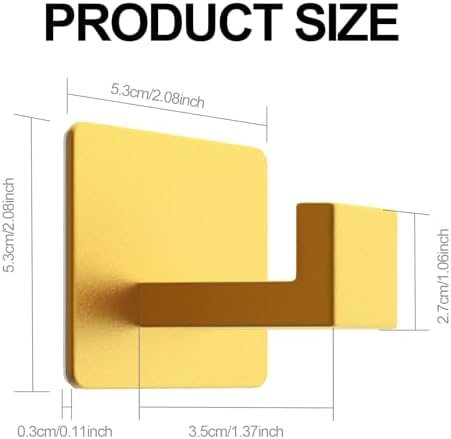 PMMASTO Adhesive Hooks Towel Hooks - 2 Pack Gold Aluminum Wall Hooks