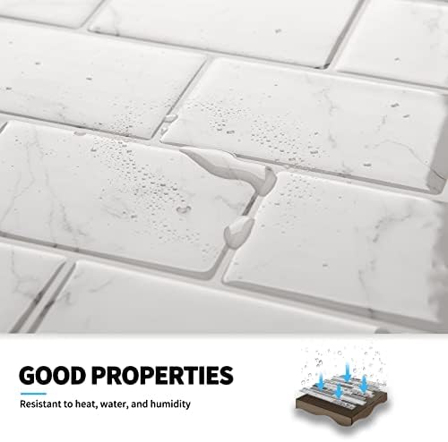 Art3d 10-Sheet Peel and Stick Subway Backsplash 12x12 White Marble Design
