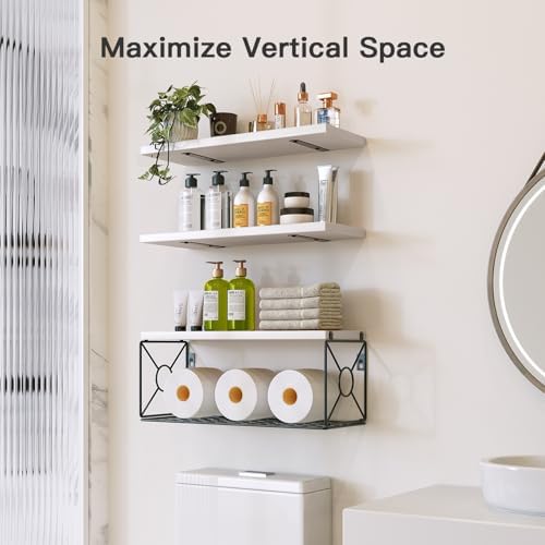 Amada Floating Shelves Over Toilet with Storage Basket White
