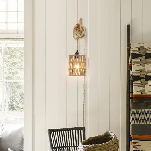 Boho Rattan Pendant Light with On-Off Switch