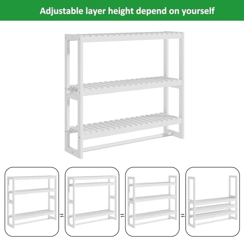 3-Tier Adjustable Bamboo Bathroom Shelf with Hooks
