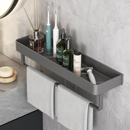 Wall Mounted Bathroom Shelves 2-Tier Floating Shelf with Hooks Gray